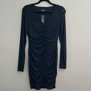 Lulus Black Long Sleeve Ruched Bodycon Mini Dress Size M NWT Homecoming